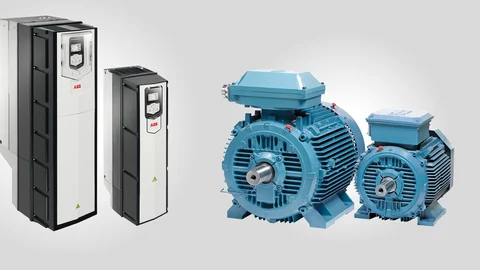 Elektrotechnische Komponenten Elektromotoren und Frequenzumrichter