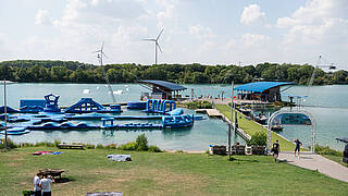 Aqua park and water skiing area at lake Tuttenbrock