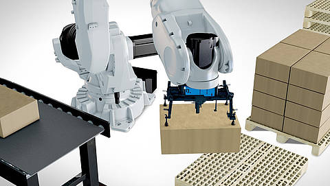 Roboter Palettierung Palettieren und Depalettieren von Produkten durch Roboter