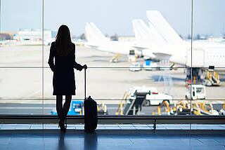 Airport waiting lounge with panorama view