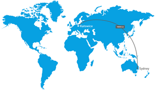 Distance from Australia to Katowice